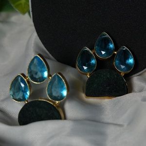 Limited Edition Huge Stud Earrings Made with Gold Plated Brass & Precious Stone